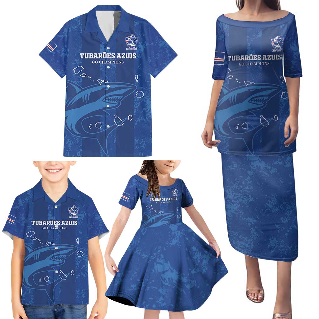 Custom Cape Verde Football Family Matching Puletasi and Hawaiian Shirt Go Champions Tubaroes Azuis - Wonder Print Shop