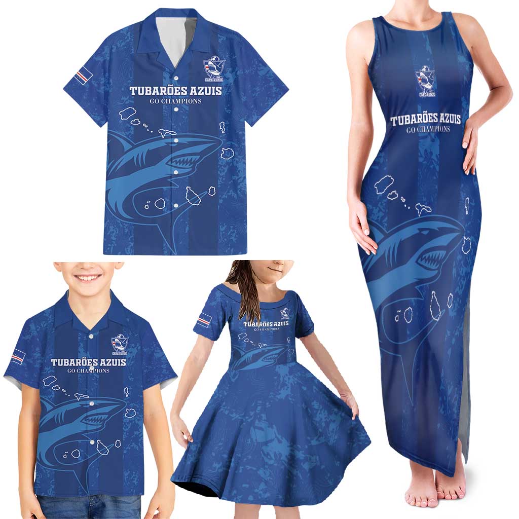 Custom Cape Verde Football Family Matching Tank Maxi Dress and Hawaiian Shirt Go Champions Tubaroes Azuis - Wonder Print Shop