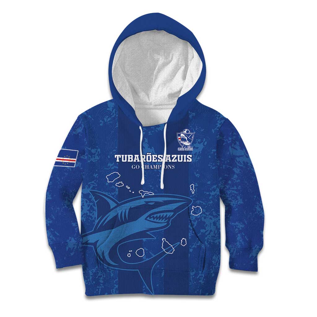 Custom Cape Verde Football Kid Hoodie Go Champions Tubaroes Azuis - Wonder Print Shop