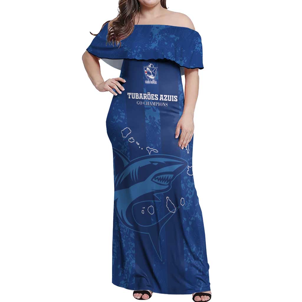 Custom Cape Verde Football Off Shoulder Maxi Dress Go Champions Tubaroes Azuis - Wonder Print Shop