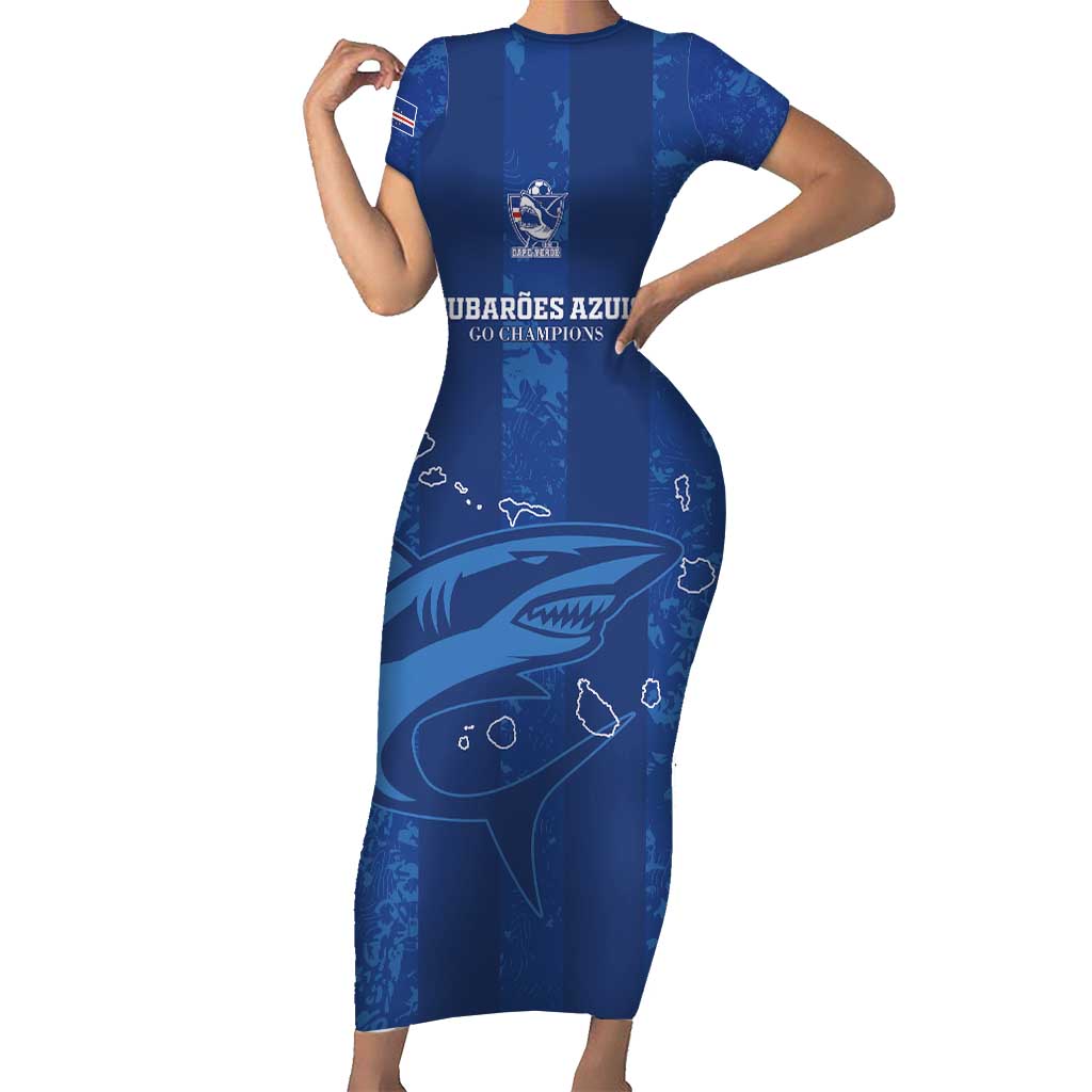 Custom Cape Verde Football Short Sleeve Bodycon Dress Go Champions Tubaroes Azuis - Wonder Print Shop