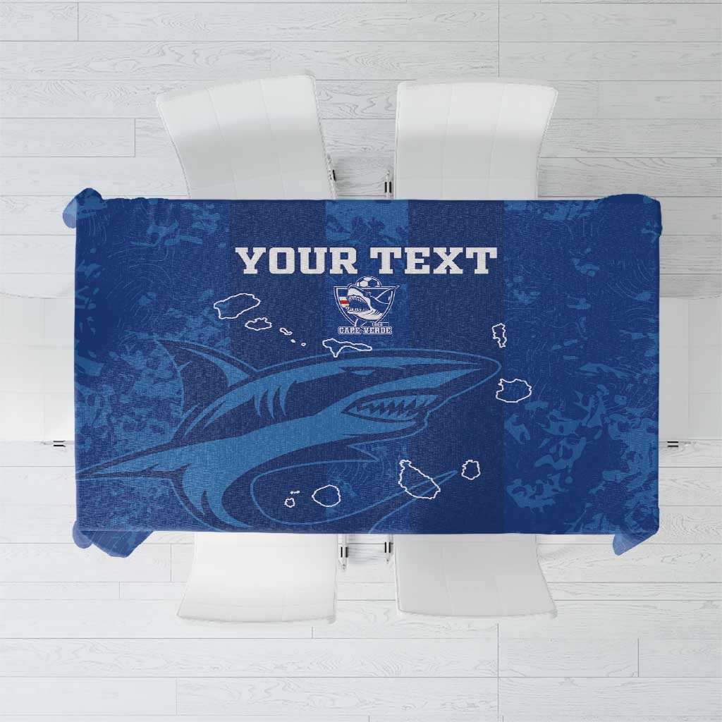 Blue football tablecloth flat with YOUR TEXT and shark football design