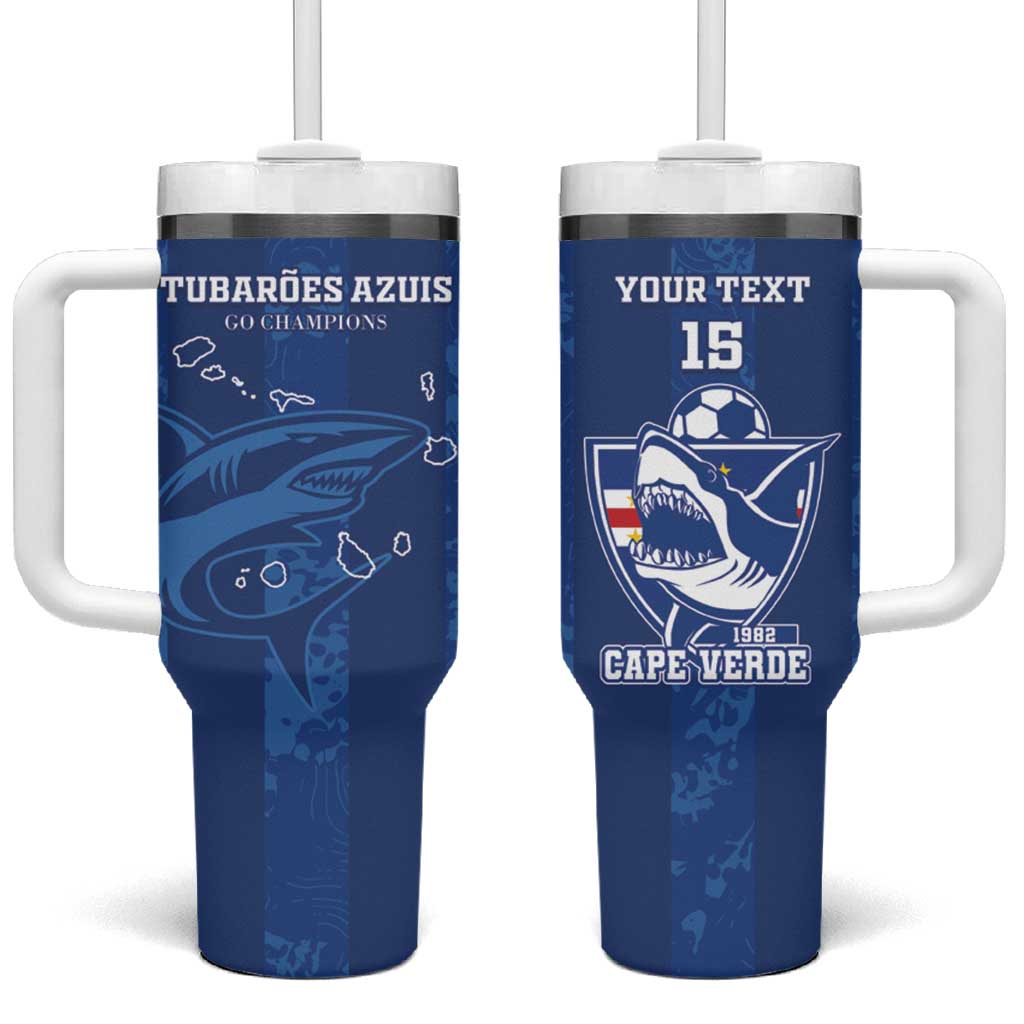 Custom Cape Verde Football Tumbler With Handle Go Champions Tubaroes Azuis - Wonder Print Shop