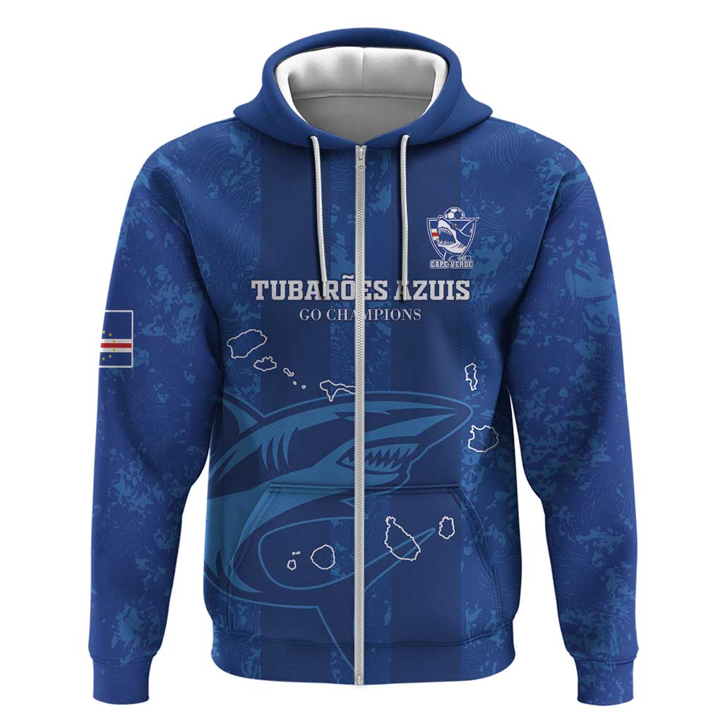 Custom Cape Verde Football Zip Hoodie Go Champions Tubaroes Azuis - Wonder Print Shop