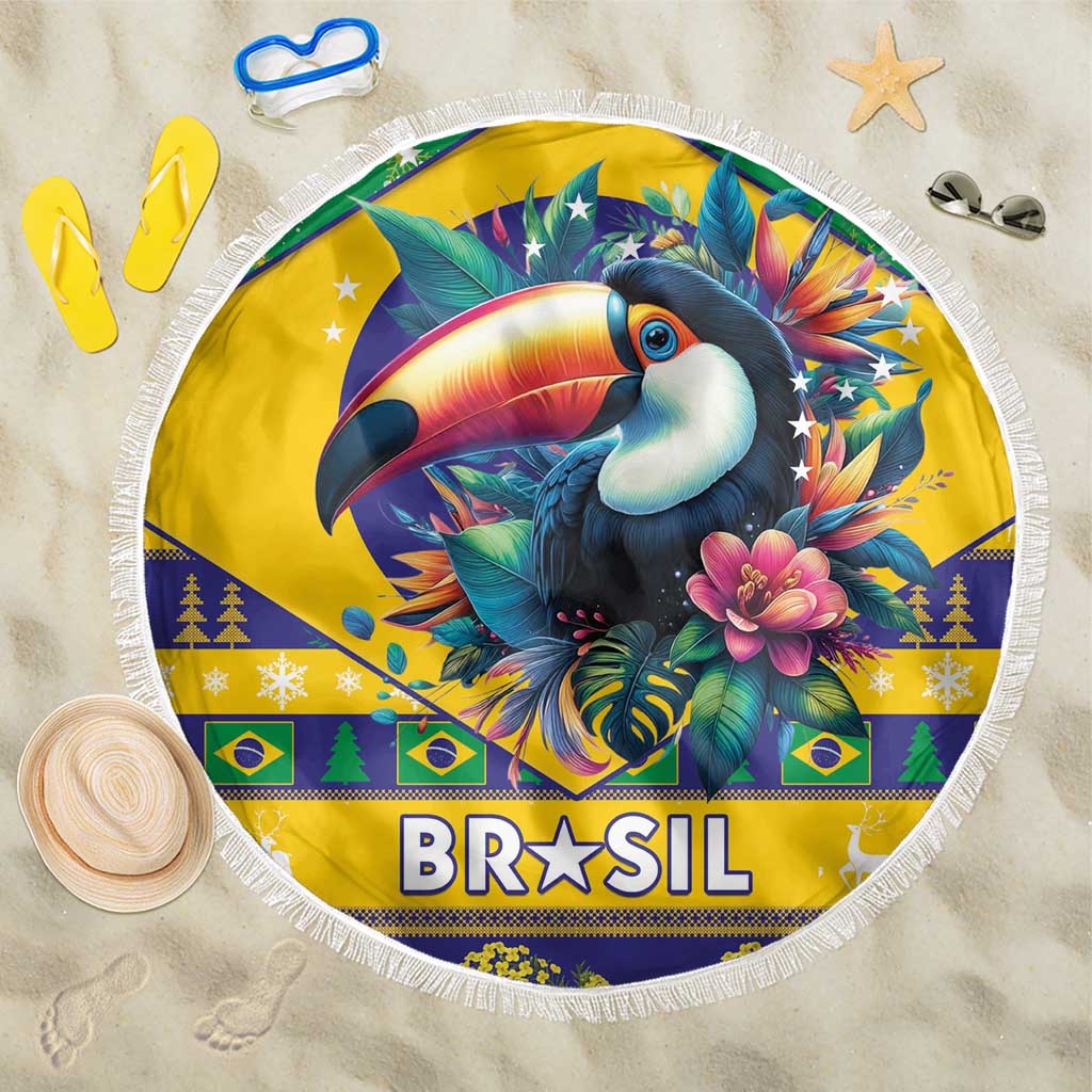 Brazil Christmas Beach Blanket Toco Toucan Flag Style - Wonder Print Shop