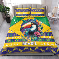 Brazil toucan Christmas bedding set with green and yellow duvet, pillows, and “BRASIL”