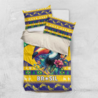 Brazil Christmas bedding set with toucan graphic duvet and pillows featuring “BRASIL”