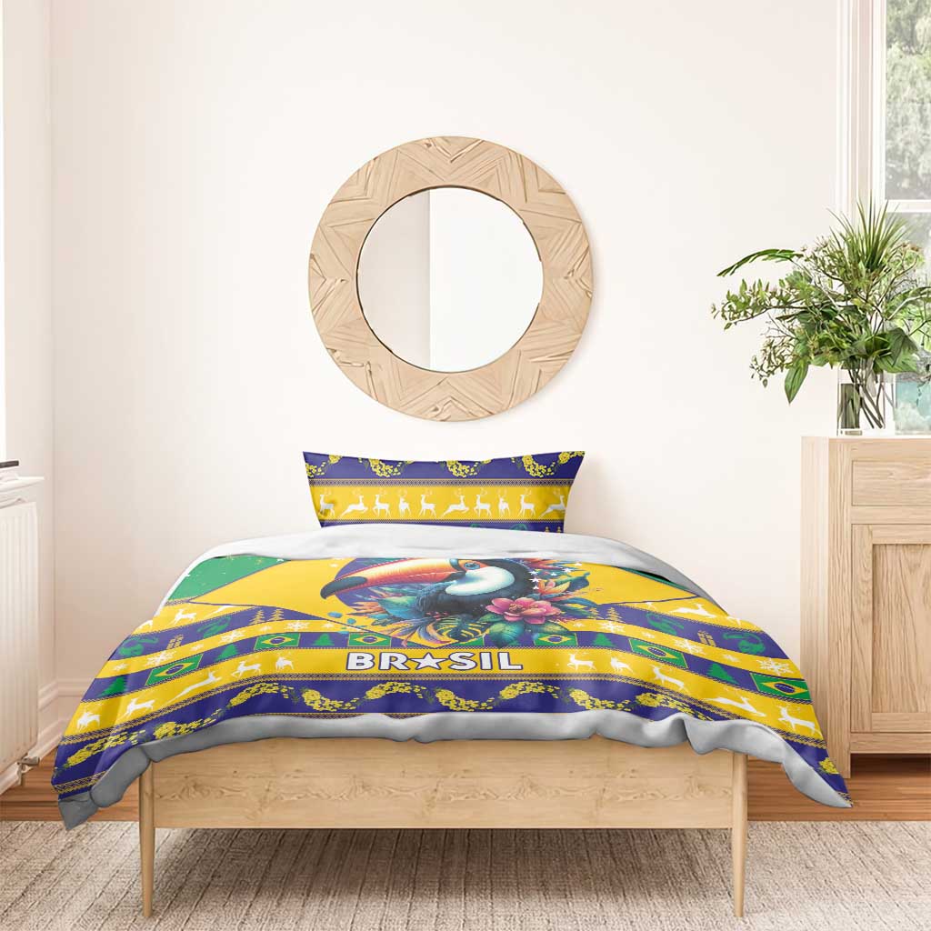 Brazil Christmas bedding set with toucan duvet cover and “BRASIL” across the bed