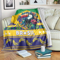 Green Brazil Christmas blanket with toucan and 'BRASIL' lettering, flag-style border.