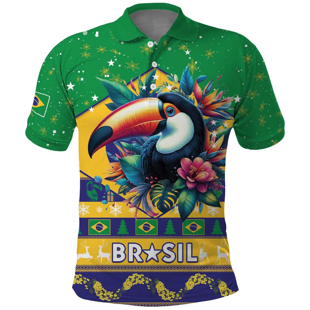 Brazil Christmas Polo Shirt Toco Toucan Flag Style