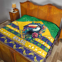 Brazil Christmas quilt with green, yellow, and purple toucan and “BRASIL” text