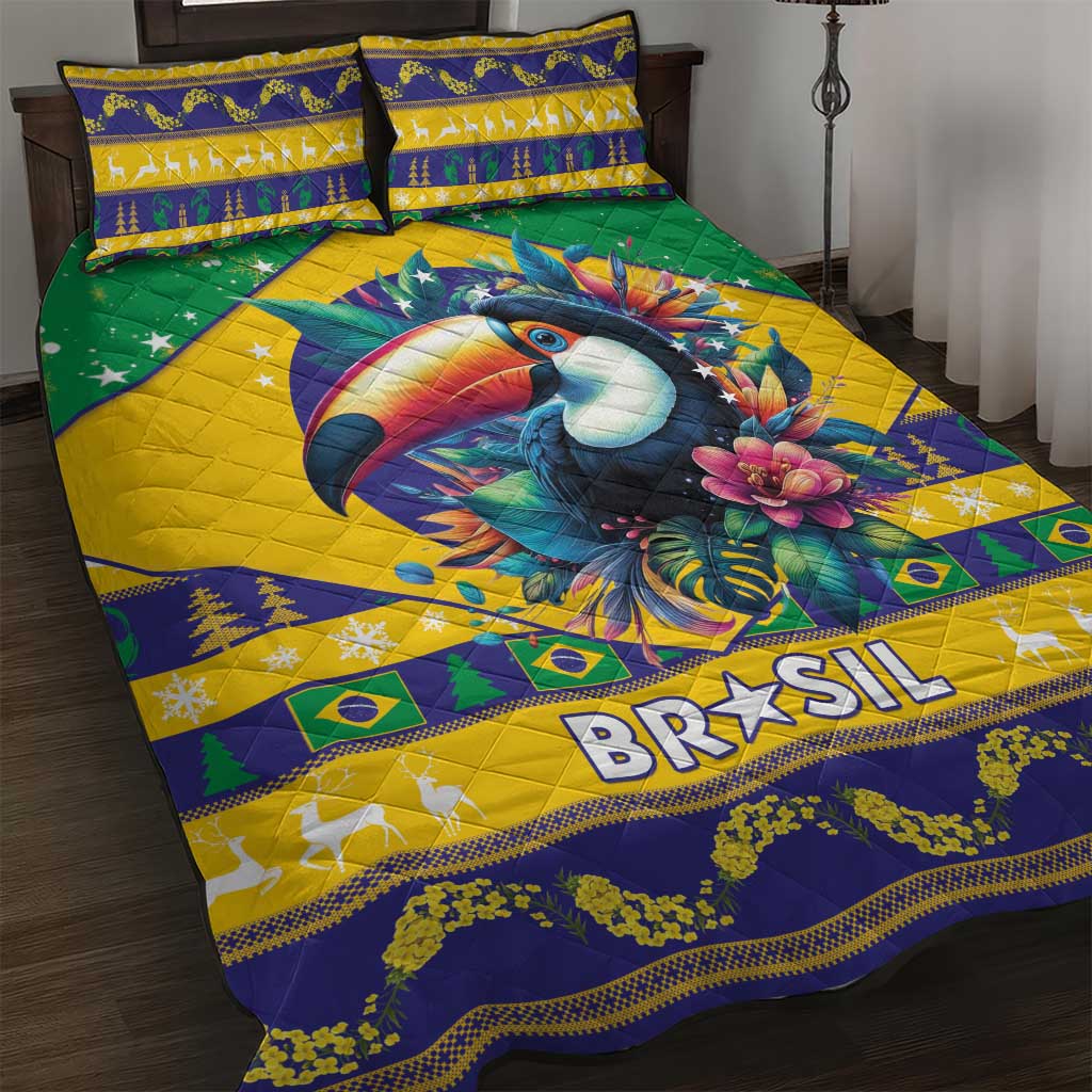 Brazil Christmas Quilt Bed Set Toco Toucan Flag Style - Wonder Print Shop