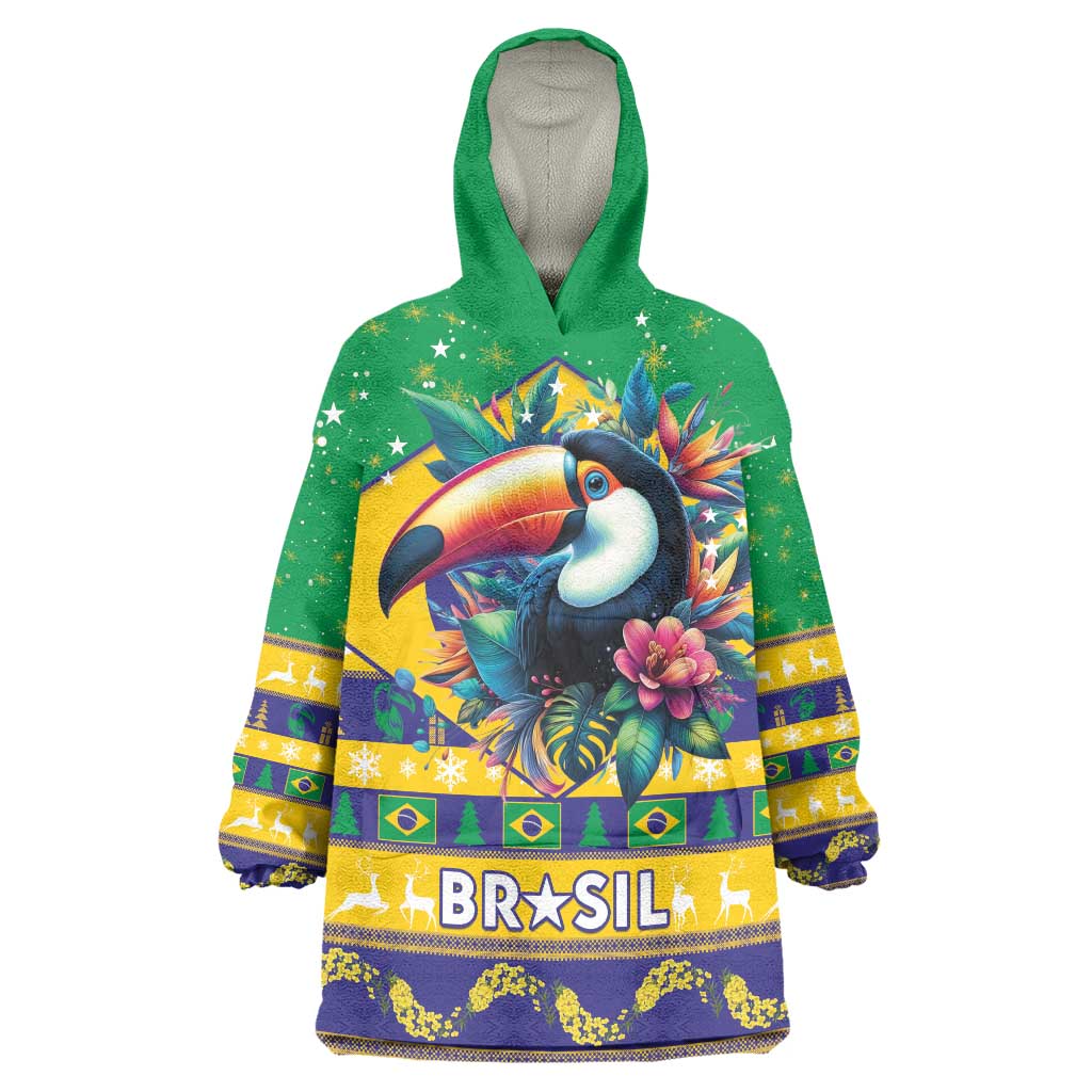 Brazil Christmas Wearable Blanket Hoodie Toco Toucan Flag Style