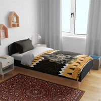 Black and orange Anubis jackal bedding set with gold chevron stripe on duvet cover