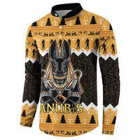 Orange and black long-sleeve button sweatshirt with Anubis front graphic and zigzag cuffs