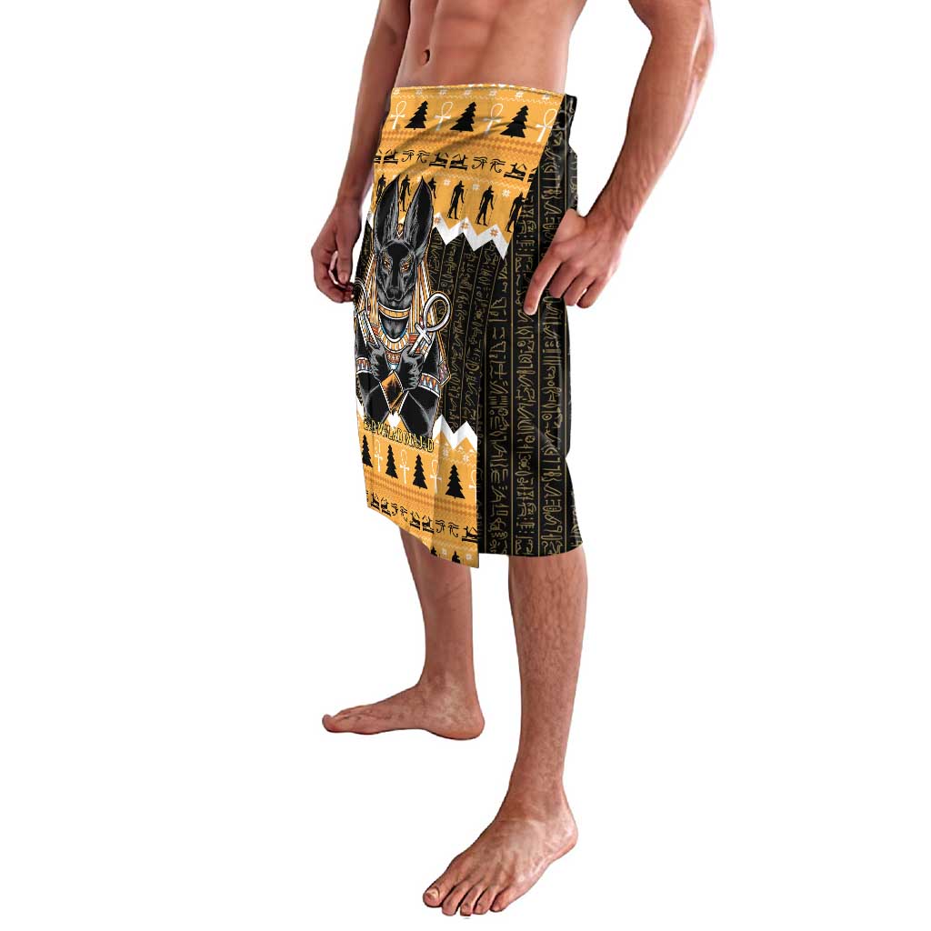 Orange and black Anubis lavalava wrap skirt, knee length, side view