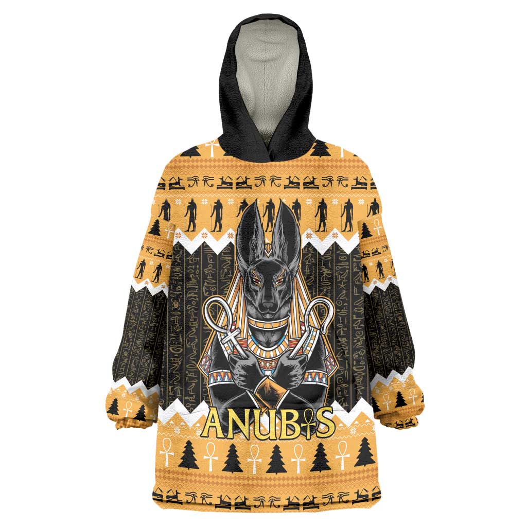 Ancient Egyptian Christmas Wearable Blanket Hoodie Anubis Eid Milad Majid