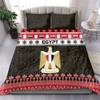 Egypt bedding set featuring black fabric with EGYPT text and red border pattern
