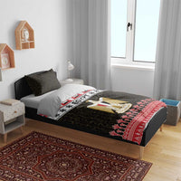 Egypt-themed duvet cover with black fabric, gold shield, and red patterned side panel