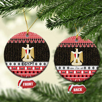 Egypt coat of arms ceramic ornament, round red and black with gold shield, hanging loop