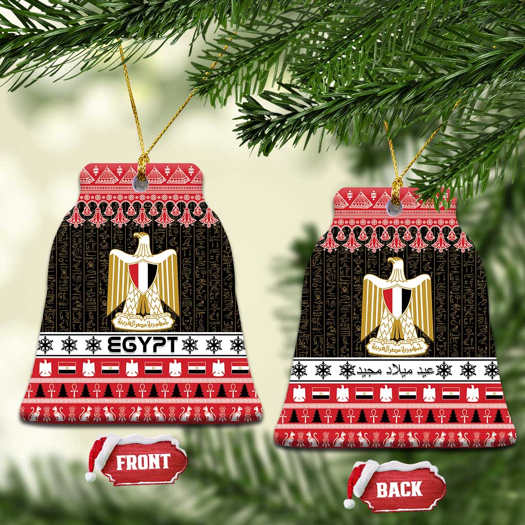 Egypt coat of arms ceramic ornament set, round red and black with gold shield, front and back