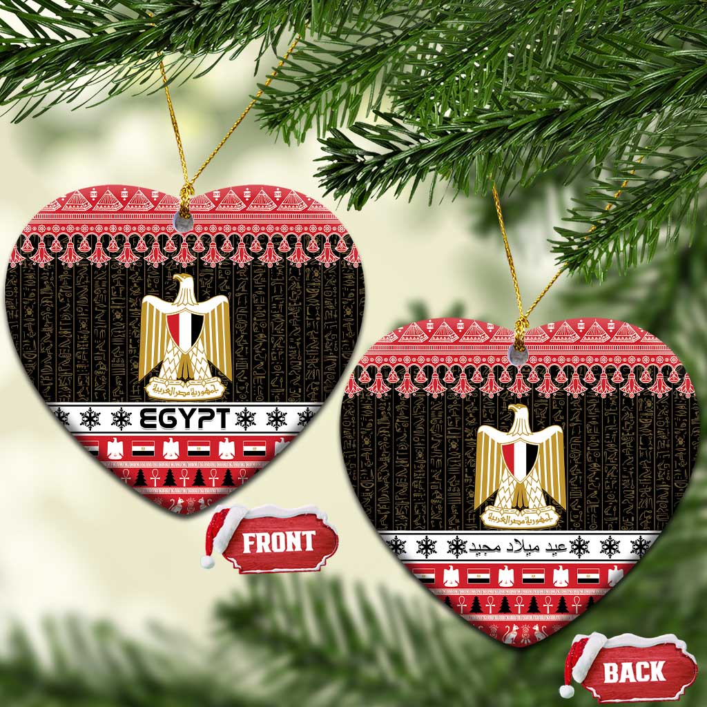 Egypt coat of arms ceramic ornament pair, round red and black with gold shield, front and back
