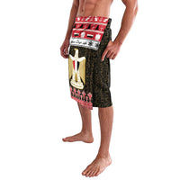 Men's knee-length lavalava in black and red, side view of Egypt emblem print