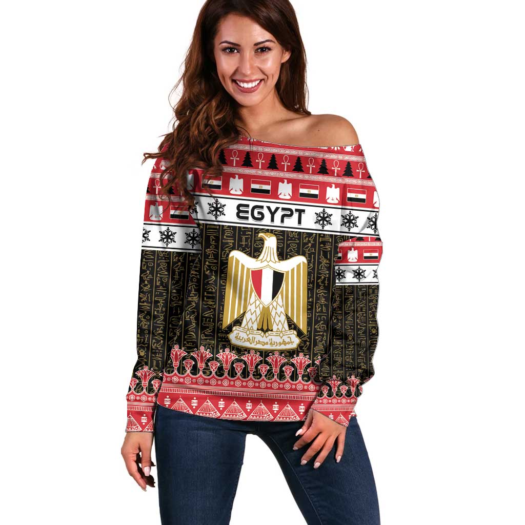 Egypt Christmas Off Shoulder Sweater Coat Of Arms Eid Milad Majid - Wonder Print Shop