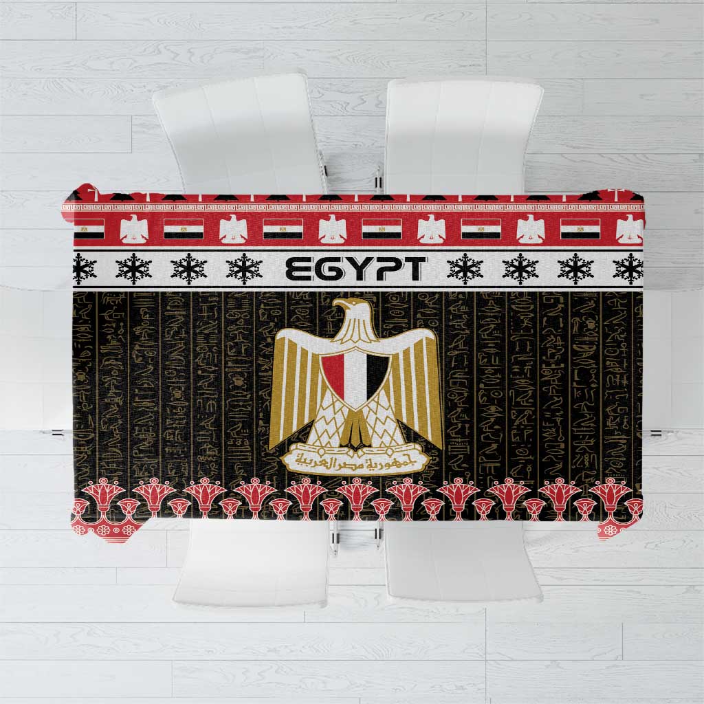 Red and black Egypt-themed tablecloth with Coat of Arms and decorative border