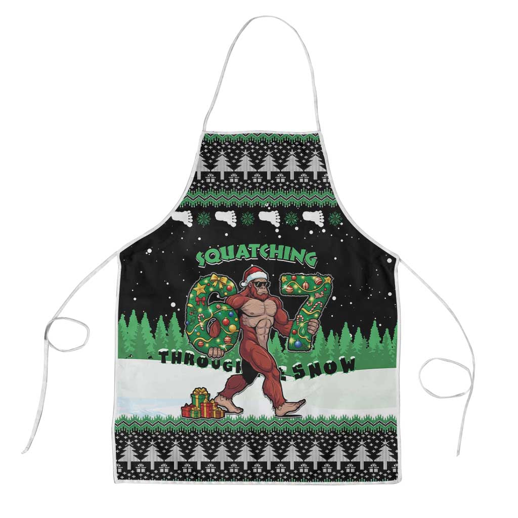 Funny Bigfoot 67 Six Seven Christmas Apron Squatching Through The Snow - Wonder Print Shop