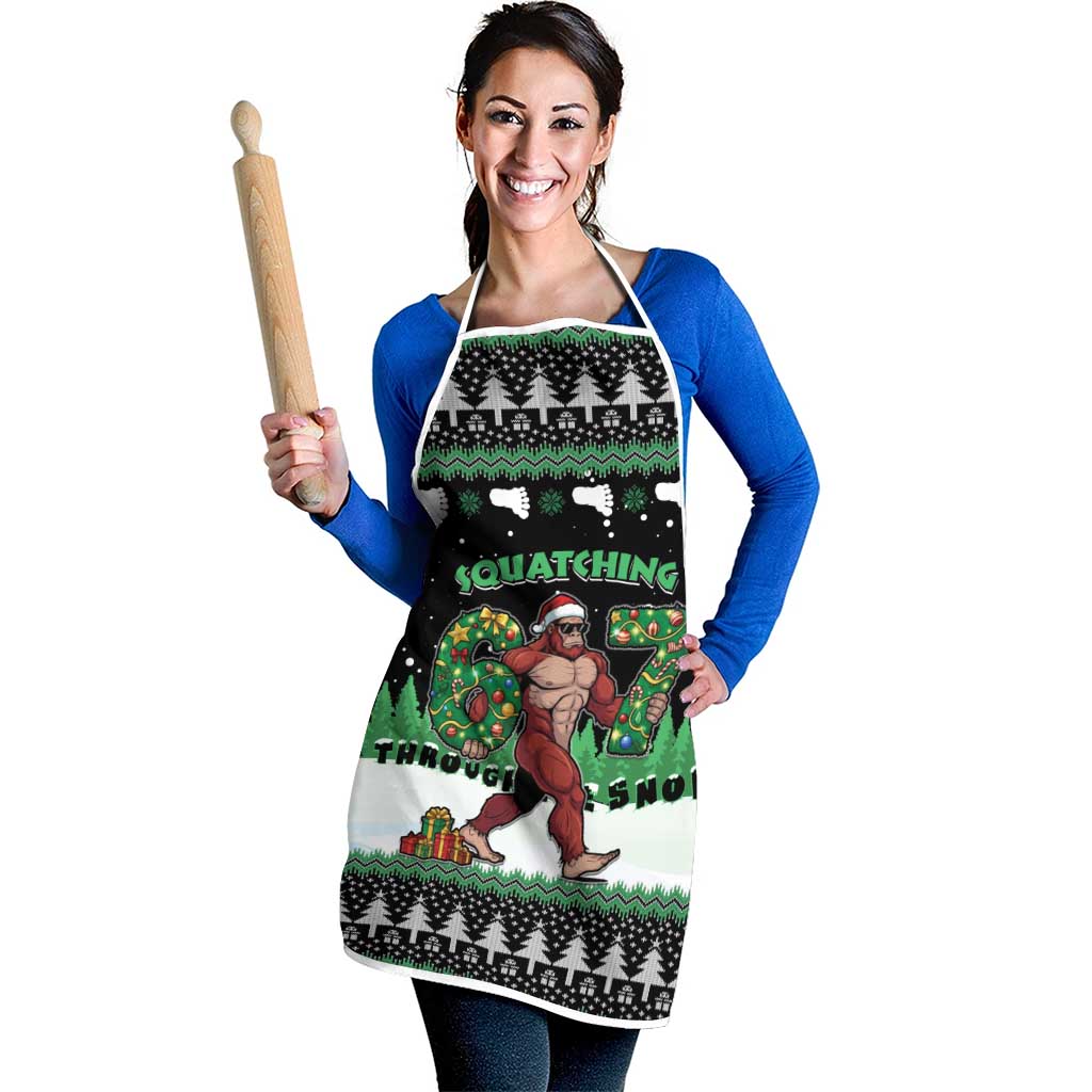 Funny Bigfoot 67 Six Seven Christmas Apron Squatching Through The Snow - Wonder Print Shop