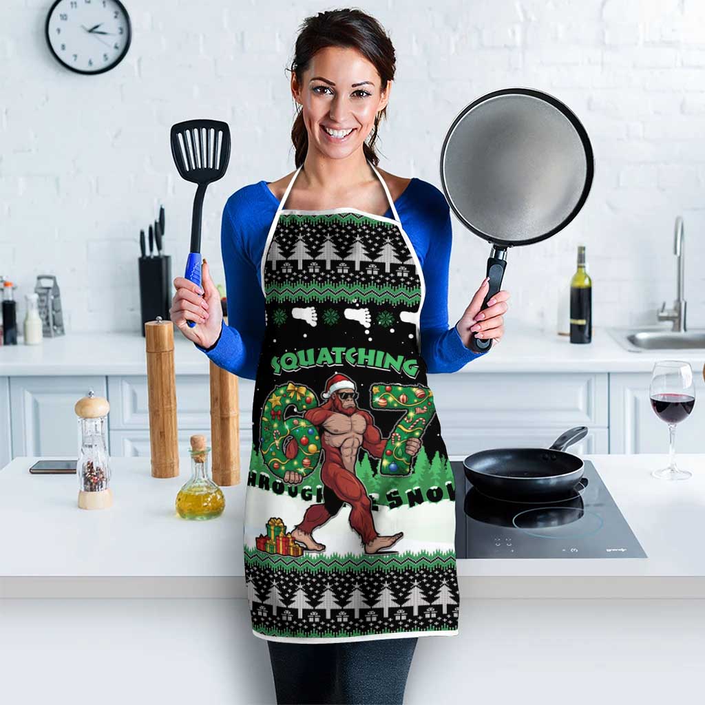 Funny Bigfoot 67 Six Seven Christmas Apron Squatching Through The Snow - Wonder Print Shop
