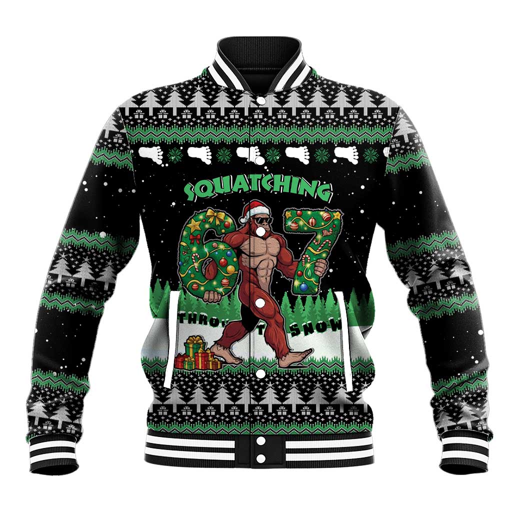 Funny Bigfoot 67 Six Seven Christmas Baseball Jacket Squatching Through The Snow - Wonder Print Shop