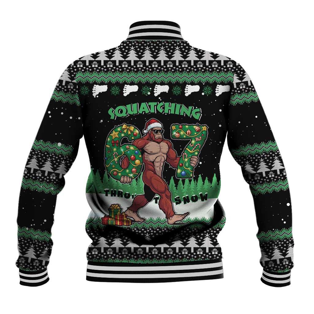 Funny Bigfoot 67 Six Seven Christmas Baseball Jacket Squatching Through The Snow - Wonder Print Shop
