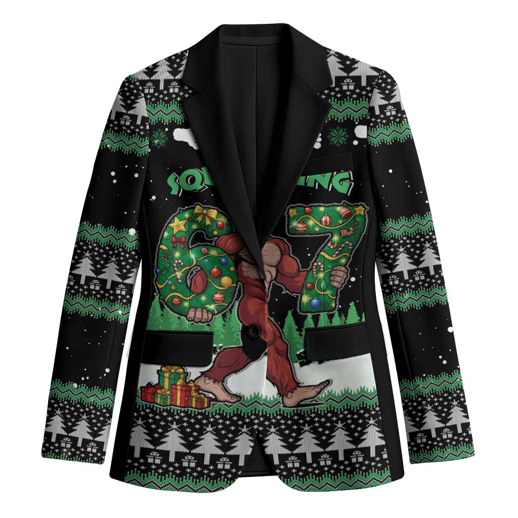 Funny Bigfoot 67 Six Seven Christmas Blazer Squatching Through The Snow - Wonder Print Shop