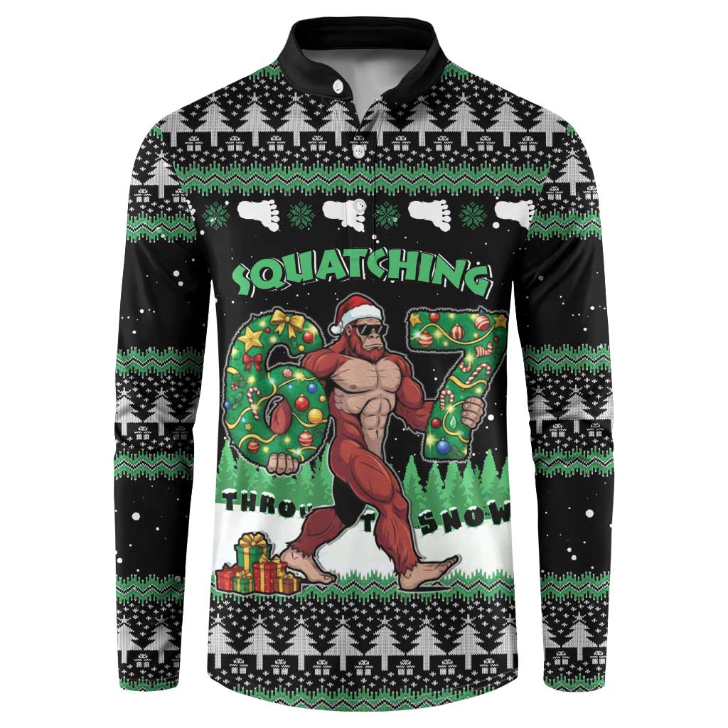 Funny Bigfoot 67 Six Seven Christmas Button Sweatshirt Squatching Through The Snow - Wonder Print Shop