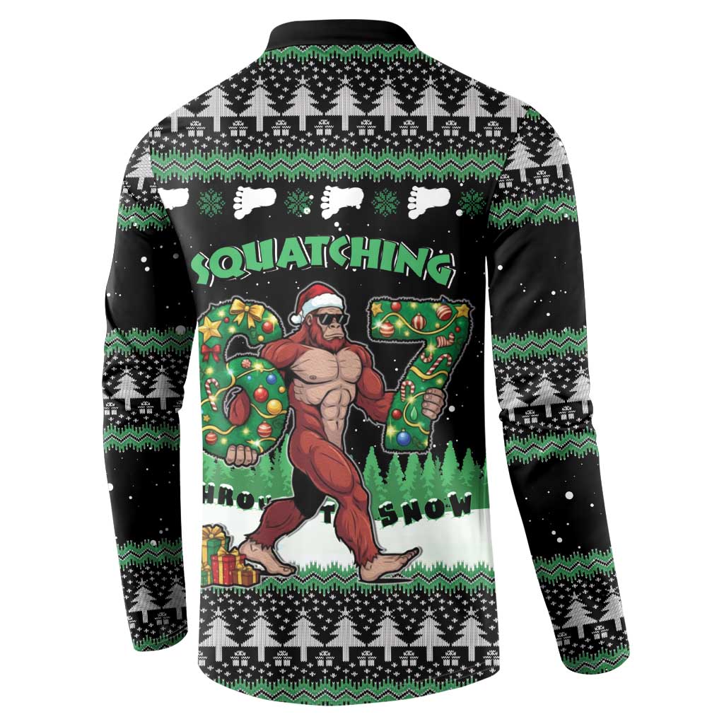 Funny Bigfoot 67 Six Seven Christmas Button Sweatshirt Squatching Through The Snow - Wonder Print Shop