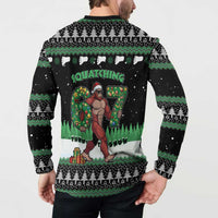 Funny Bigfoot 67 Six Seven Christmas Button Sweatshirt Squatching Through The Snow - Wonder Print Shop