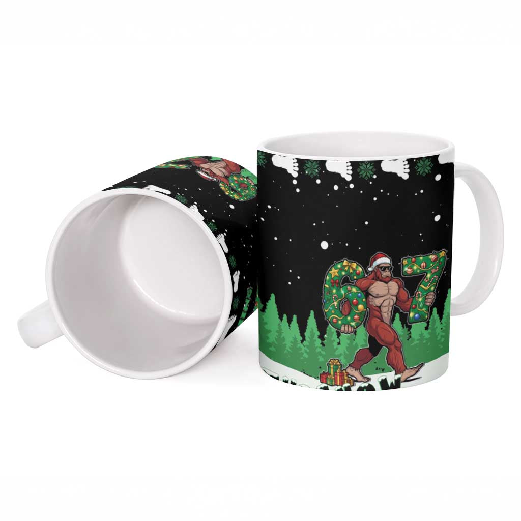 Funny Bigfoot 67 Six Seven Christmas Ceramic Mug Squatching Through The Snow - Wonder Print Shop