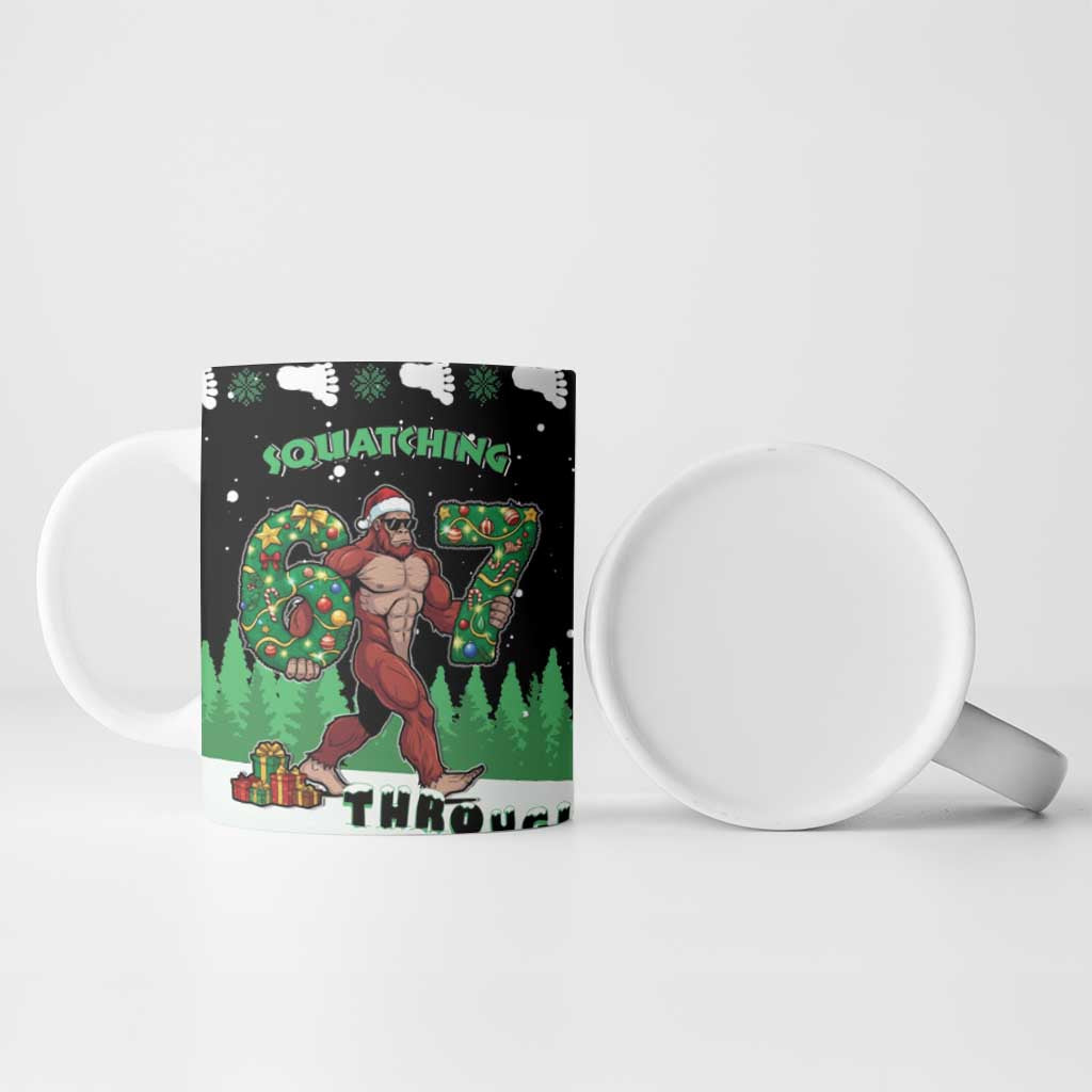 Funny Bigfoot 67 Six Seven Christmas Ceramic Mug Squatching Through The Snow - Wonder Print Shop