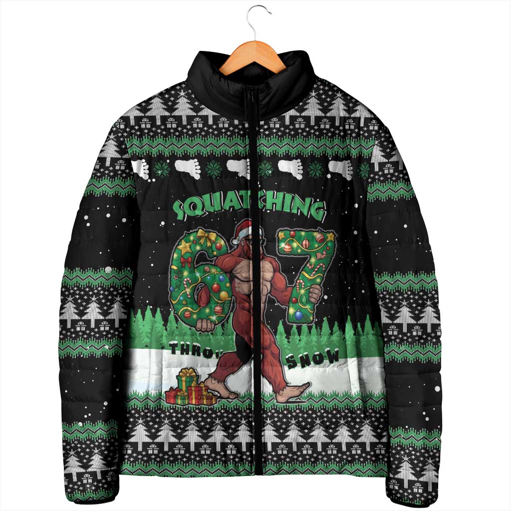 Funny Bigfoot 67 Six Seven Christmas Padded Jacket Squatching Through The Snow - Wonder Print Shop