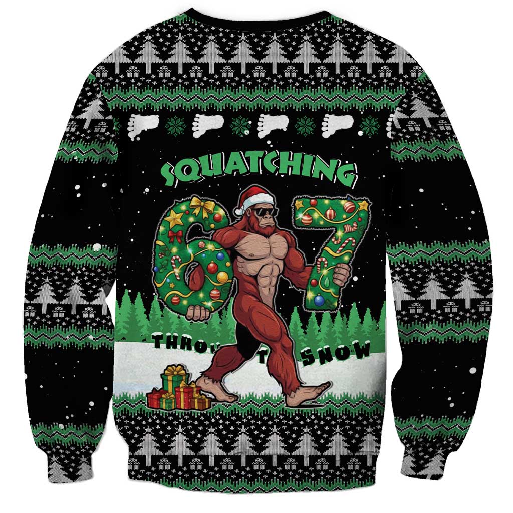 Funny Bigfoot 67 Six Seven Christmas Sweatshirt Squatching Through The Snow - Wonder Print Shop
