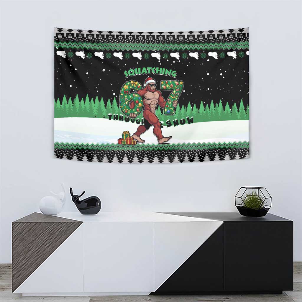 Funny Bigfoot 67 Six Seven Christmas Tapestry Squatching Through The Snow - Wonder Print Shop