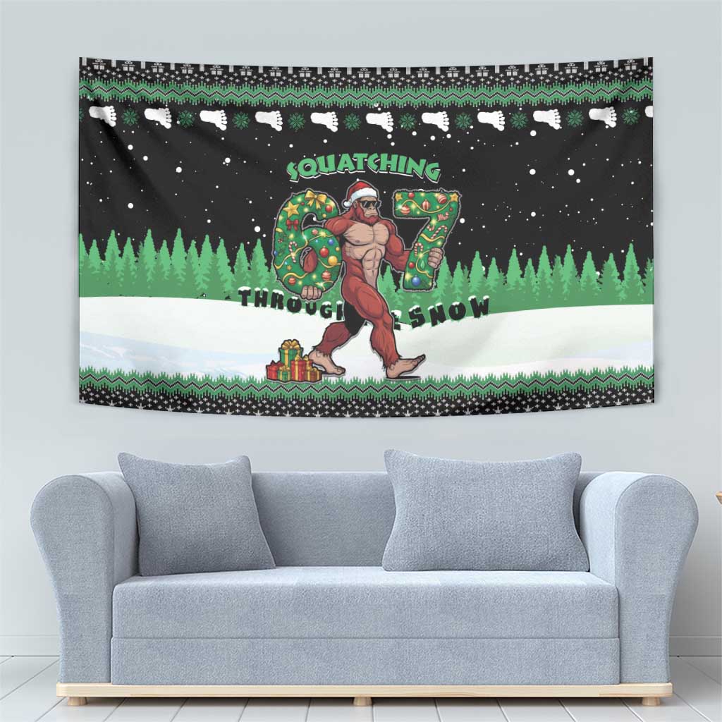 Funny Bigfoot 67 Six Seven Christmas Tapestry Squatching Through The Snow - Wonder Print Shop