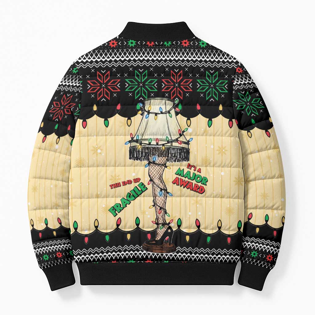 Christmas Story Bomber Puffer Jacket Fragile Leg Lamp - Wonder Print Shop