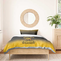 Personalized bedding set with yellow-and-black duvet and Buffalo Soldiers graphic, “Your Text”