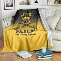 Personalized buffalo soldiers blanket, black-to-yellow gradient with buffalo and 10th cavalry text