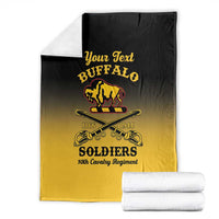 Personalized buffalo soldiers blanket with matching folded fabric, black-to-yellow gradient design