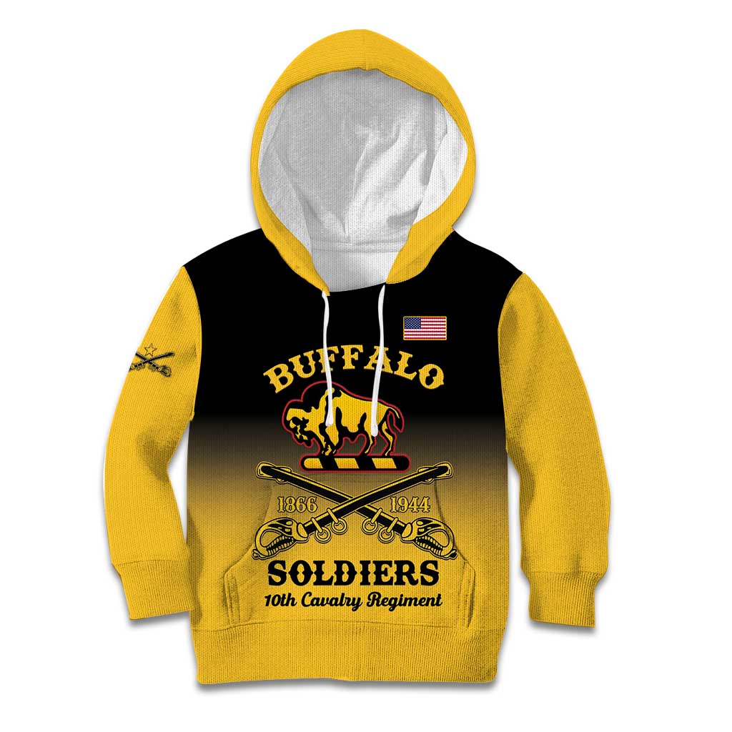Kids yellow-and-black pullover hoodie with Buffalo emblem and Soldiers front graphic