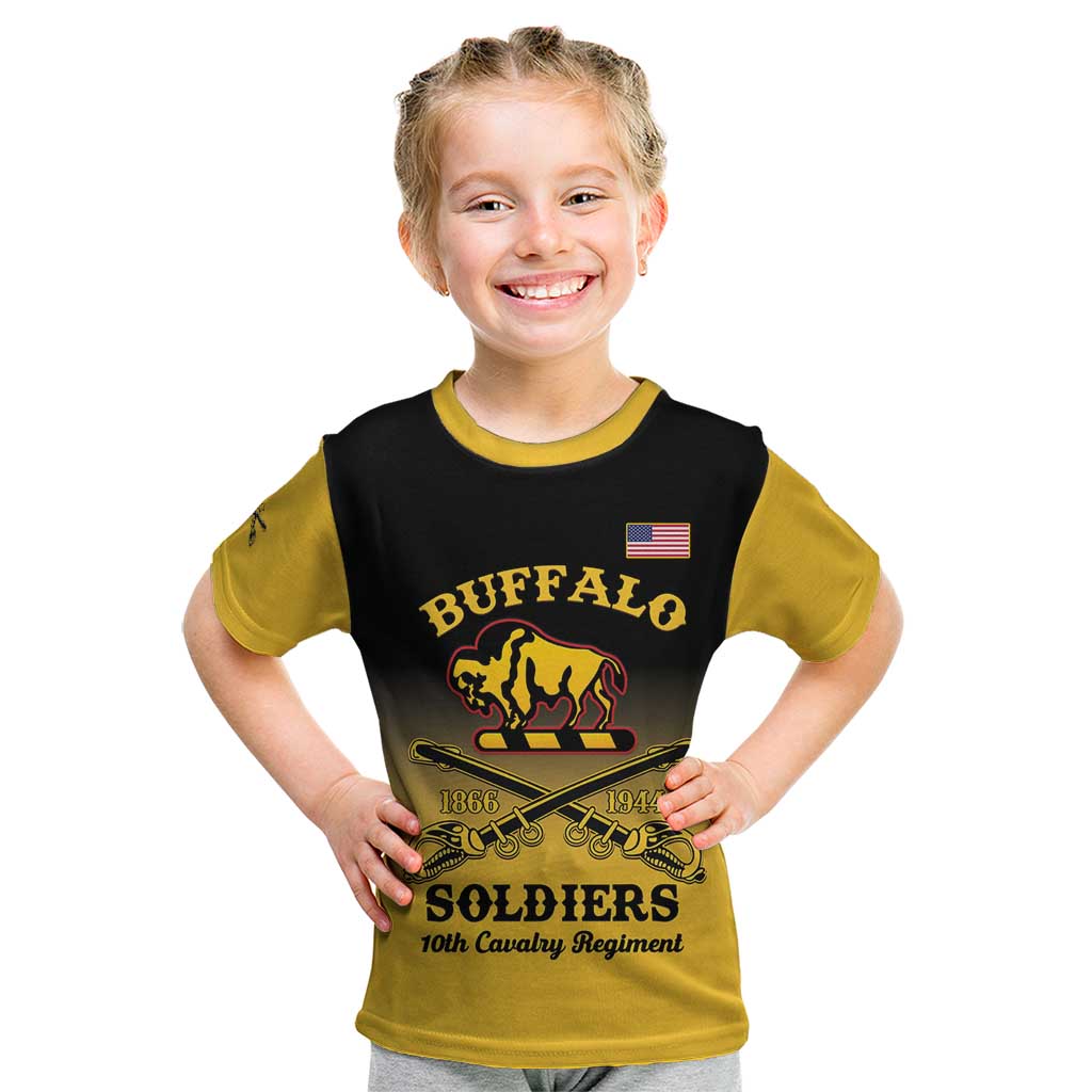 Kids yellow/black ringer T-shirt with Buffalo Soldiers front graphic